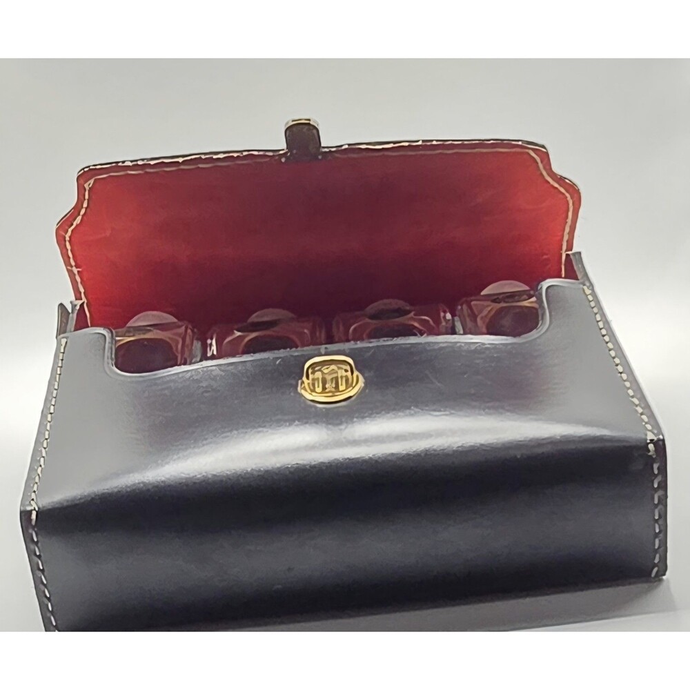 Vtg Homa Real Leather Travel Bar Case Set 4 Just A Thimble Full Plastic Cups MCM